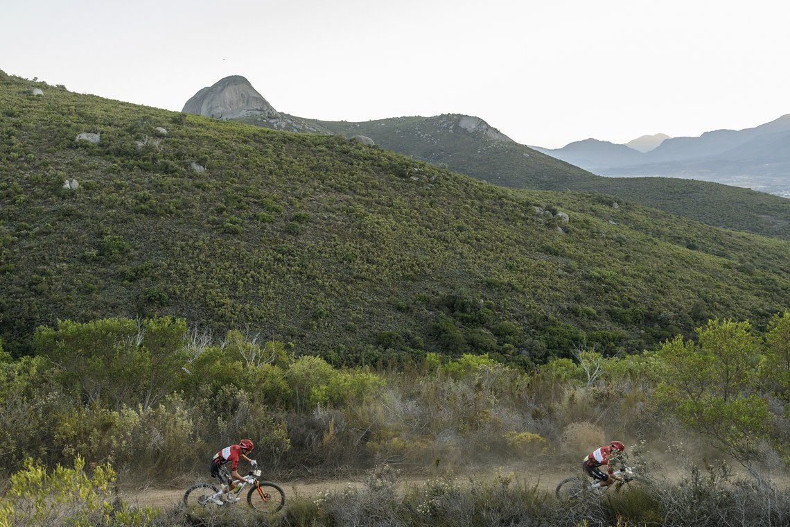 during Stage 3 of the 2025 Absa Cape Epic Mountain Bike stage race held at Fairview, Paarl, Cape Town, South Africa on the 19th March 2025. Photo by Nick Muzik/Cape Epic
PLEASE ENSURE THE APPROPRIATE CREDIT IS GIVEN TO THE PHOTOGRAPHER AND ABSA CAPE 