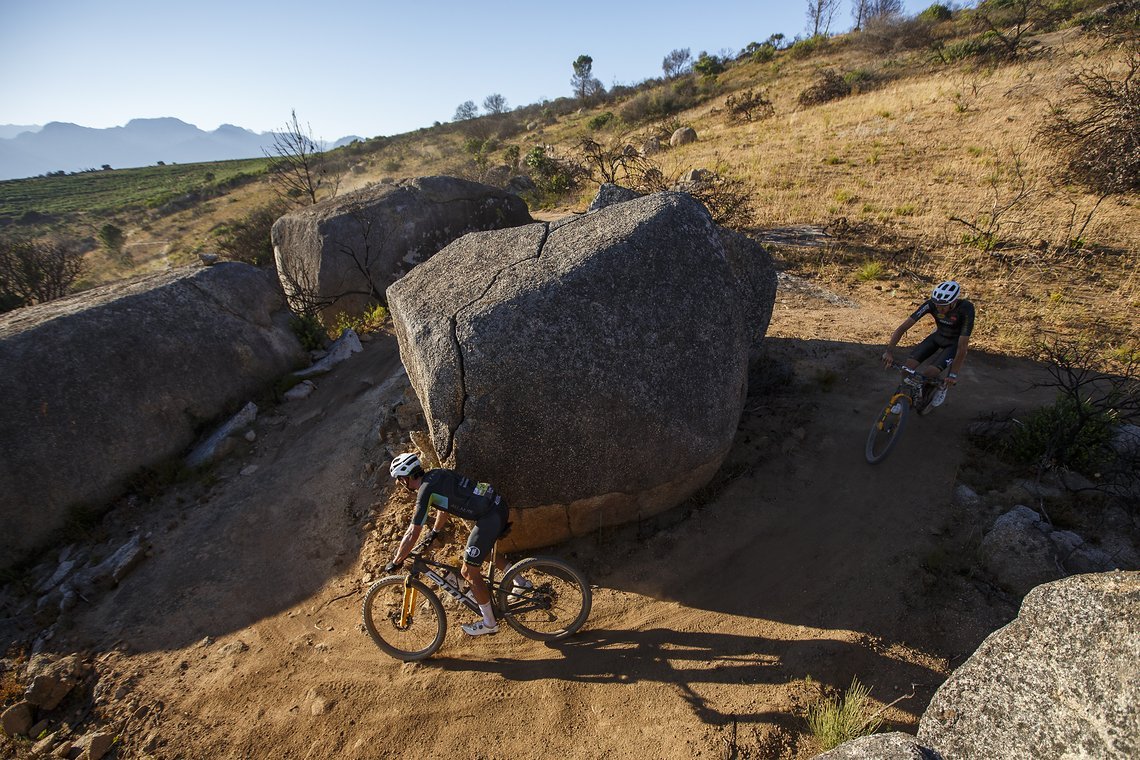 Riders during Stage 3 of the 2025 Absa Cape Epic Mountain Bike stage race held at Fairview, Paarl, Cape Town, South Africa on the 19th March 2025. Photo by Sam Clark/Cape Epic
PLEASE ENSURE THE APPROPRIATE CREDIT IS GIVEN TO THE PHOTOGRAPHER AND ABSA